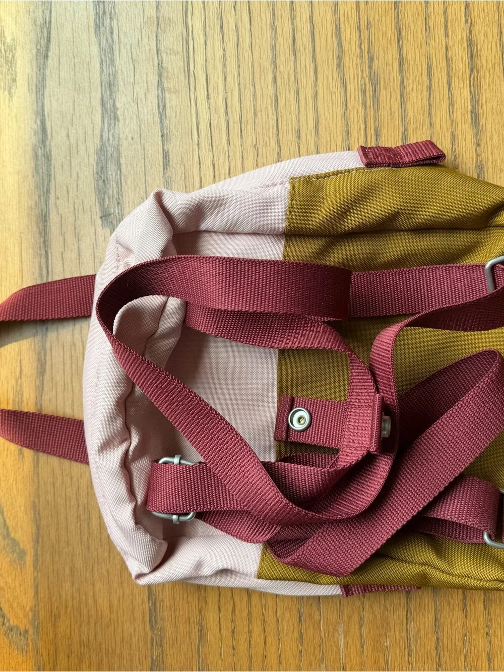 Kids Two-Tone Pink & Brown Canvas Backpack with Burgundy Straps
